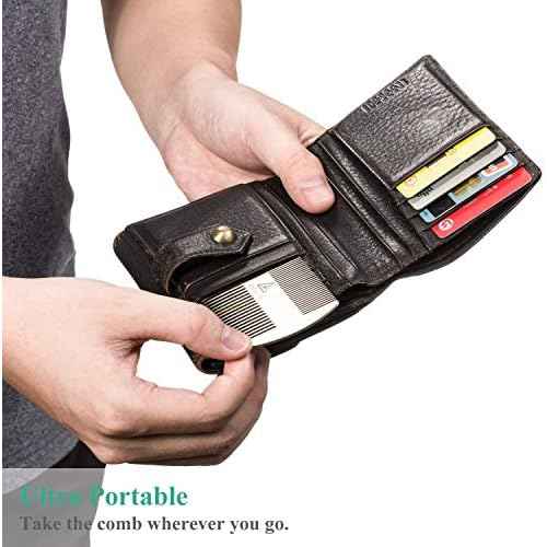 AhfuLife Stainless Steel Metal Hair&Beard Comb - Anti-Static Dual Action Beard Comb - Credit Card Size Combs Perfect for Wallet and Pocket - Presented in Gift Box - 2 Pcs