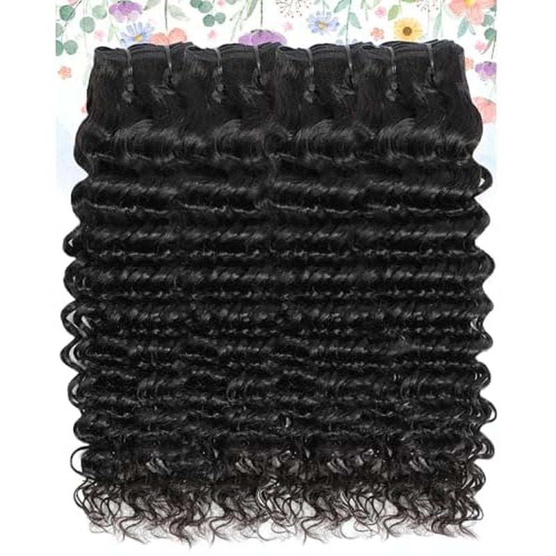 Deep Wave Bundles Human Hair, 14 16 18 20 Inch Curly Human Hair Bundles, 100% Unprocessed 12A Brazilian Virgin Hair with Aligned Scales Wet and Wavy Deep Curly Bundles for Black Women