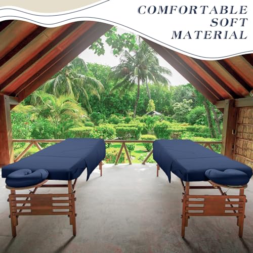 Mixweer 9 Pcs 3 Set Microfiber Massage Table Sheets Set Bulk Includes Flat Sheet, Fitted Sheet with Pocket, Face Rest Cover(Navy Blue)