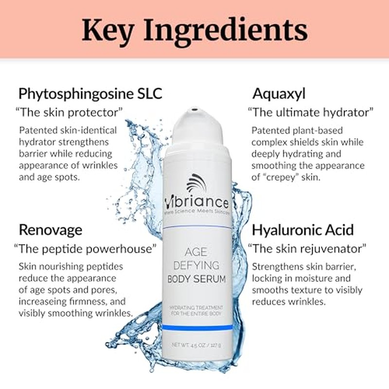 Vibriance Age Defying Body Serum, 4.5 fl oz - Anti Aging and Ultra Hydrating - Infused with Hyaluronic Acid - Fast-Absorbing Crepey Skin Corrector for Wrinkles, Dryness