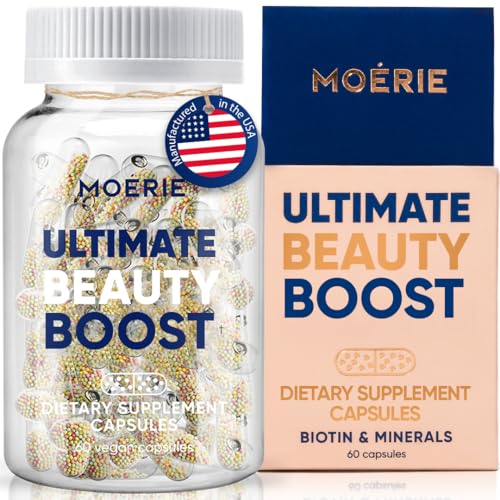 Moerie Ultimate Hair Boost Supplement for Women & Men - Hair, Skin, Nails Vitamins with Biotin & Minerals for Hair Health - Thicker Hair - 60 Capsules
