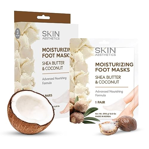 Shea Butter & Coconut Foot Masks - Moisturizes & Repairs Cracked Feet, Hydrating & Exfoliating - Dermatologist Tested Korean Skincare - Clean Beauty, Cruelty-Free - 3 Pairs