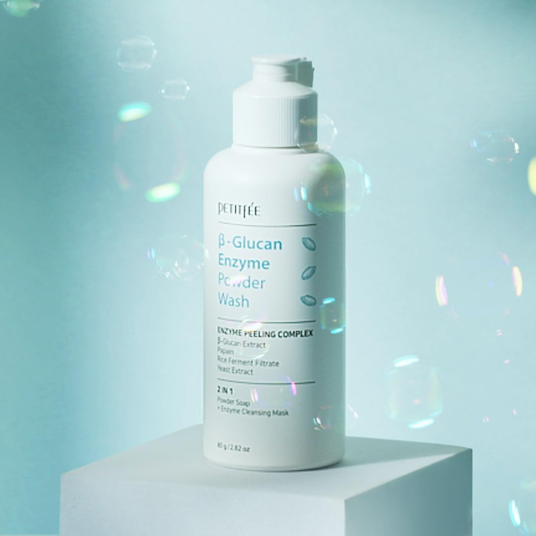 Petitfee B-Glucan Enzyme Wash, Facial Cleanser, Cleansing Powder with Papaya Extract Papain, Rice Ferment Extract for Gentle, Daily Exfoliation, Powder Soap, Cleansing Mask (80g (2.82o.z))