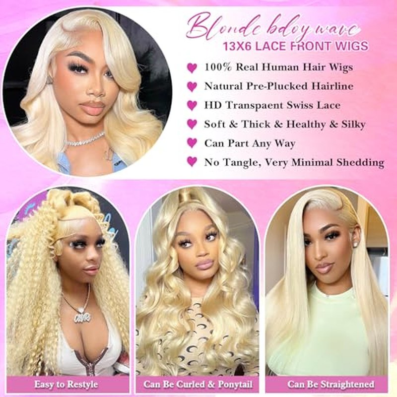 613 Lace Front Wig Human Hair Blonde Wig Human Hair 13x6 Transparent Lace Front Wigs 20 Inch 200 Density 613 HD Lace Frontal Wigs Pre Plucked with Baby hair