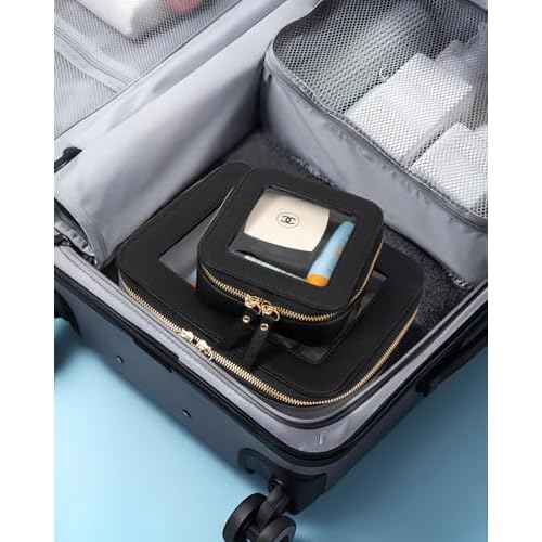 LETGO Clear Makeup Bags Set - TSA Approved Toiletry Bag with Handle Large Opening, Clear Toiletry Bags Case Pouch for Traveling Travel Car Orangizer Storage Essentials (Mini+Large Black)