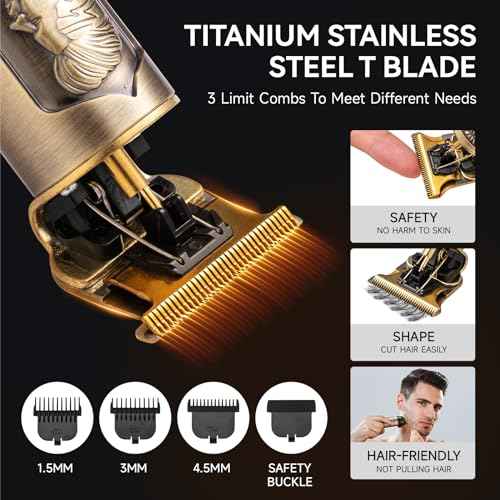 Hair Clippers for Men Professional Zero Gapped Hair Trimmer for Barber T Blade Liners Edgers Groomming Hair Clippers Cordless Rechargeable Shaver Hair Cutting Kit Beard Trimmer Gifts for Men