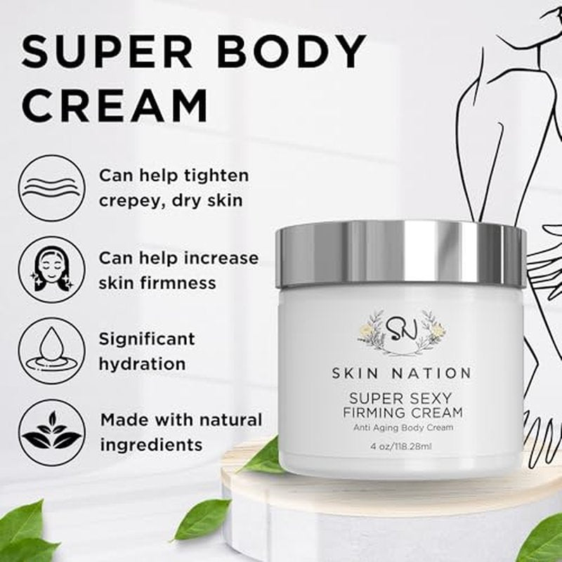 Skin Nation Super Firming Cream, Hydrating Body Lotion with Shea Butter, Glycolic Acid, Aloe Vera, Can Help Smooth Crepey Skin and Support Firmer Neck & D?collet?, 4 oz