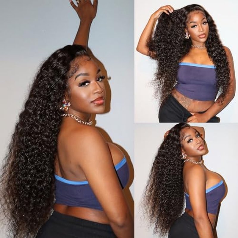 Deep Wave Human Hair Bundles with Closure Unprocessed Brazilian Deep Curly Human Hair Bundles with 4x4 Lace Closure Free Part 16 18 20 with16 Inch Natural Color