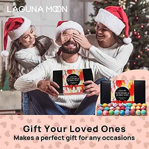 Lagunamoon Bath Bombs - 25 Extra Large Pieces, 3 Bubble Bars, Dried Flowers - Bubble Bath Shower Salts for Women, Men, Kids - Relaxing Bathbombs Gift Set Bath Essentials Shower Steamers