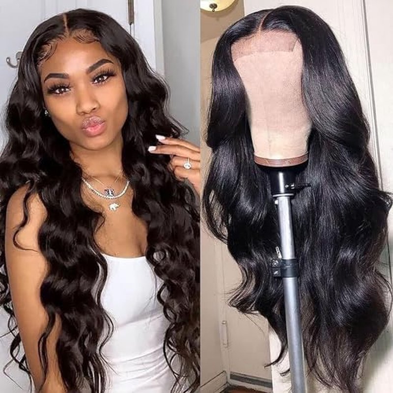 Body Wave Lace Front Wigs Human Hair 4¡¿4 HD Lace Closure Wigs Pre Plucked 180% Density Brazilian Virgin Human Hair Wigs For Black Women(30 Inch, Natural Black)