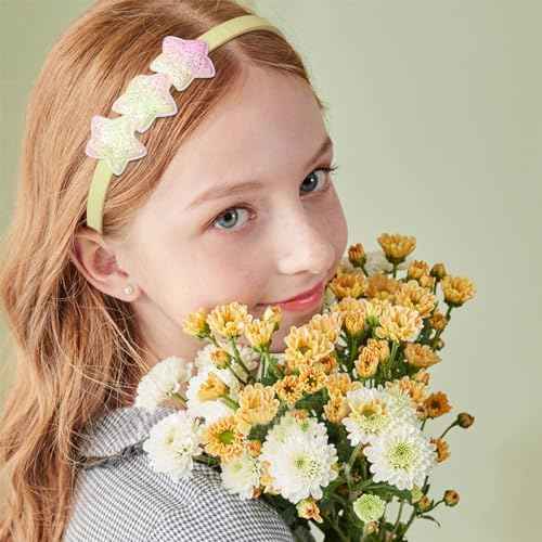 Fishdown Girls Glitter Headbands Toddler Sequin Head Bands with Teeth Non-slip Glitter Headband Hairband for Girls and Kids(8Pcs)