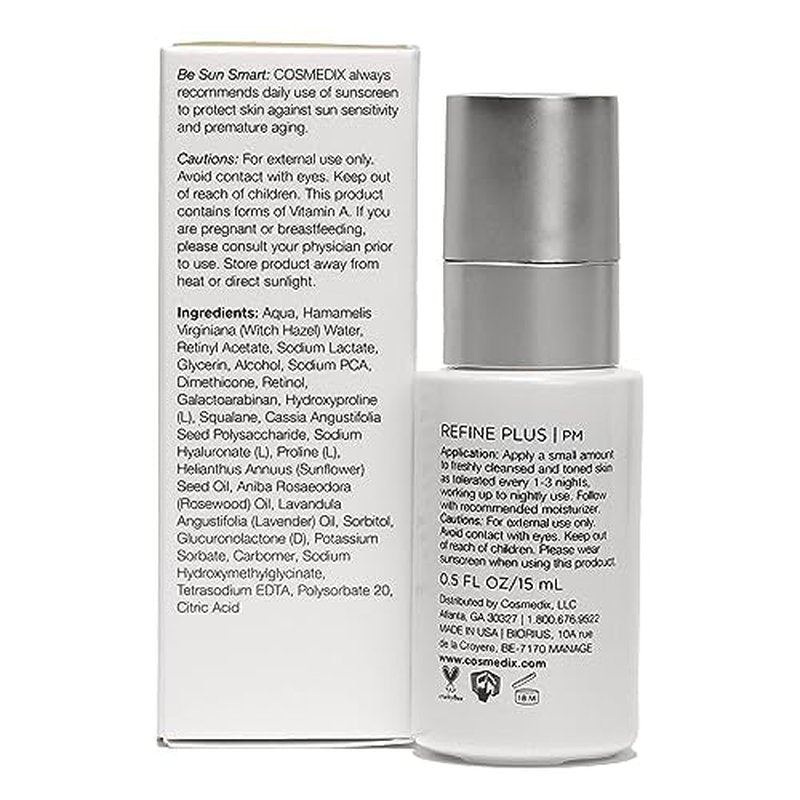 COSMEDIX Refine Plus, High Potency Anti-Aging Treatment for Face - PM Night Facial Peel for Acne Scars, Dark Spots, Fine Lines & Hyper-Pigmentation with Retinol Complex & Hydrating Ingredients
