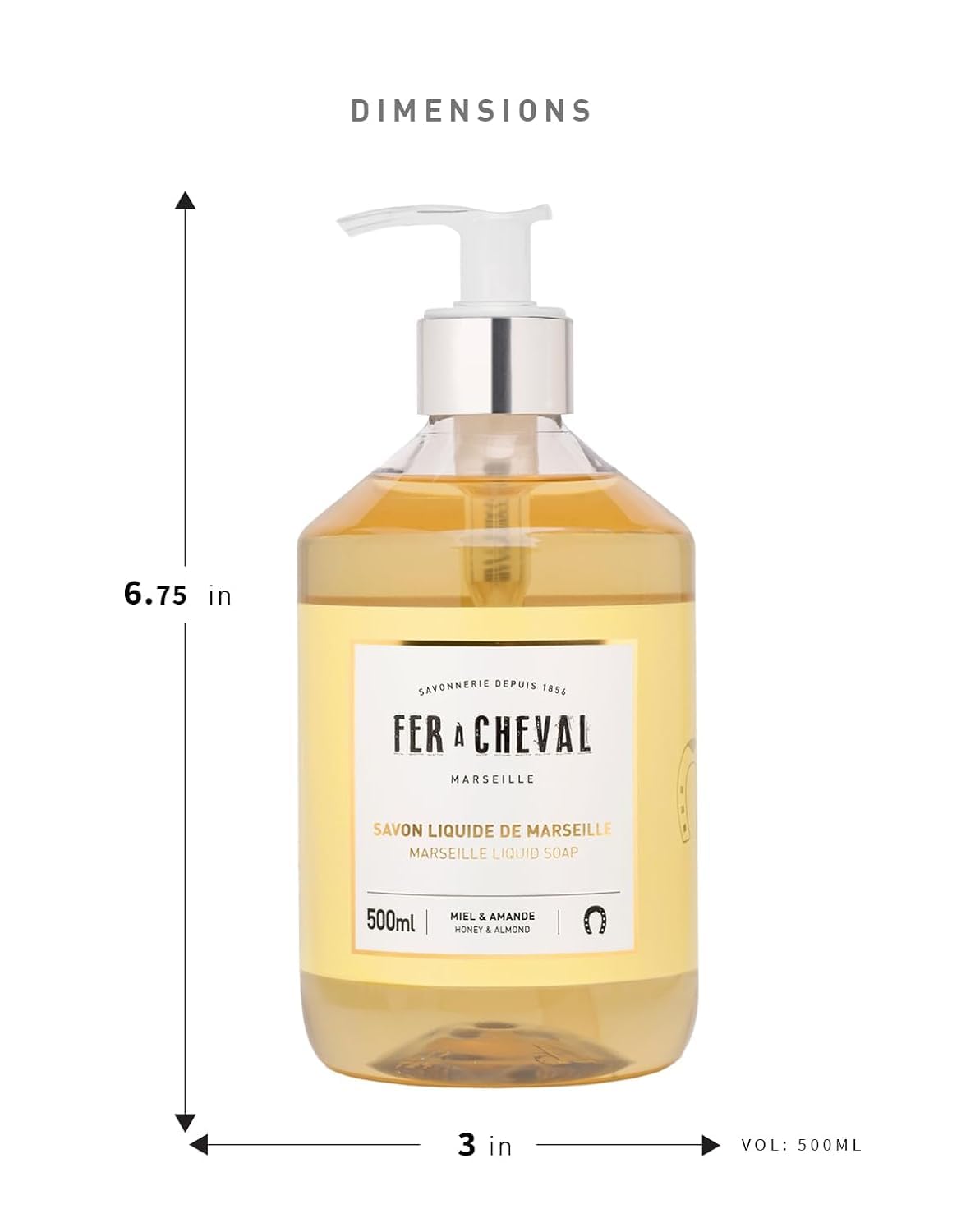Fer à Cheval Honey & Almond Nourishing Liquid Soap - Natural Almond & Coconut Oil Blend, Ultra Gentle & Moisturizing, Eco-Conscious - Set of 2, 500ml / 16.9 f oz