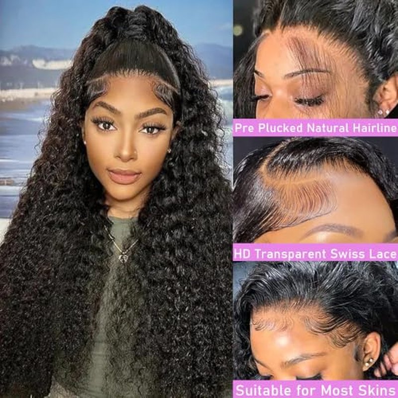 soHygge 13x6 Lace Front Wigs Human Hair 200% Density Brazilian Virgin Deep Wave Pre Plucked HD Transparent Lace Frontal Wigs Human Hair for Women 24 Inch