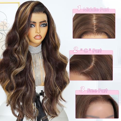 Highlight Synthetic Lace Front Wig 13x4 Lace Front Wig Honey Blonde Glueless Synthetic Body wave Lace Frontal Wig for Women 26 Inch