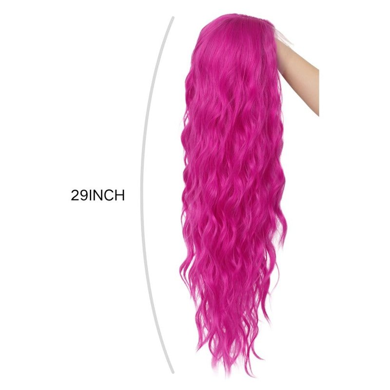Siudus Hot Pink Long Lace Front Wigs for Women Curly Wavy Cosplay Wig Middle Part Synthetic Fibre Halloween Costume Party Wig