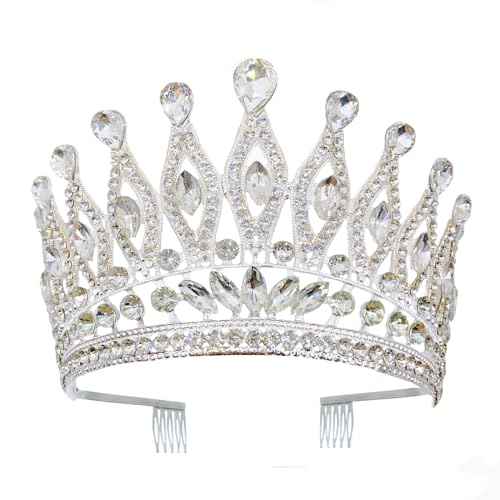 Silver Crystal Tiara Crowns Rhinestone Crown with Combs for Women and Girls Crystal Queen Headbands Princess Headpieces Wedding Hair Accessories Bride Rhinestone for Pageant Birthday Prom