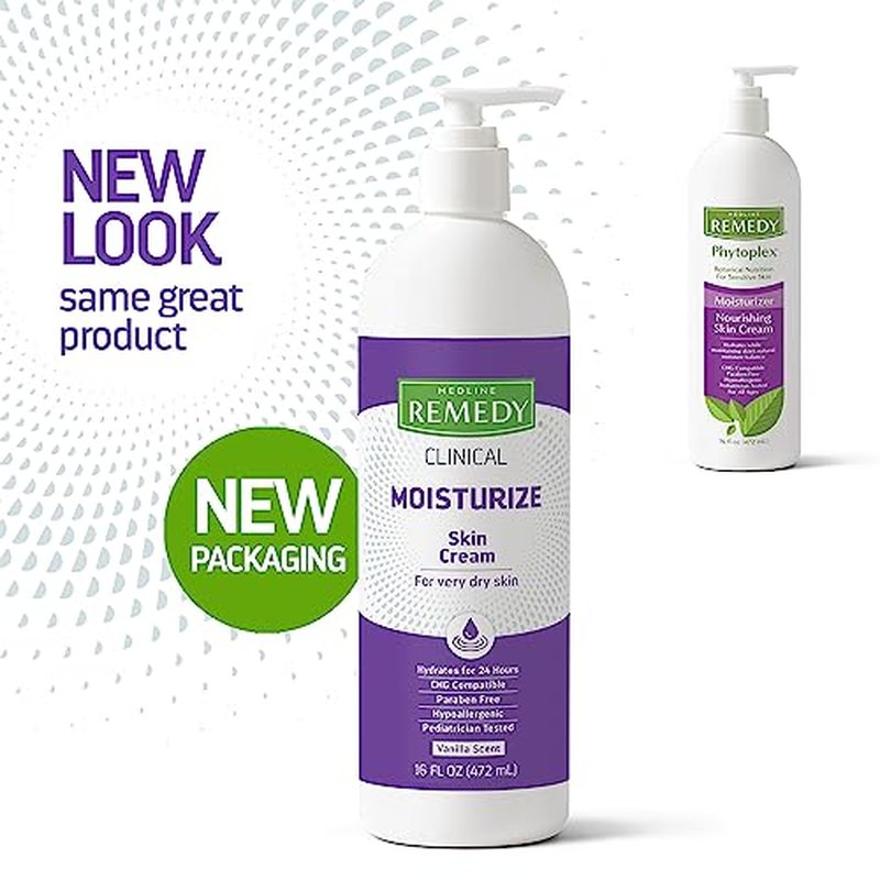 Medline Remedy Clinical Skin Cream, Vanilla Scent (16 fl oz), 2 Count, Moisturizing Face and Body Cream for All Ages, Paraben & Sulfate Free, Quick Absorbent Formula, Hypoallergenic Skin Moisturizer
