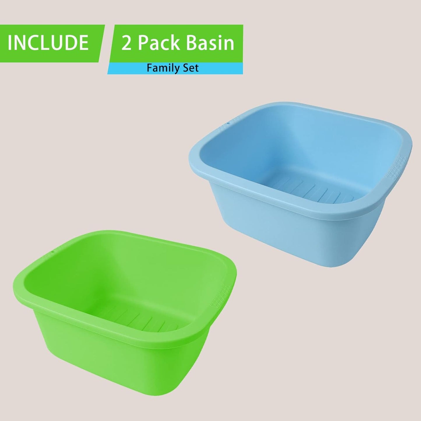 Foot Soaking Bath Basin - Large Feet Massager Tub for Home Spa Pedicure | 2 Pack Green & Blue