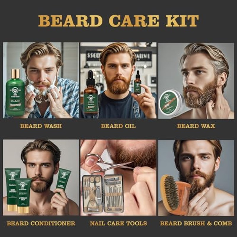 Father's Day Spa Gift for Men - Luxury 32Piece Shea Butter Bath & Beard Gift Set for Men Bath & Body Care Kit for Him with Beard Wax | Christmas, Valentine's Day, Birthday, Relaxation Gift Set for Dad