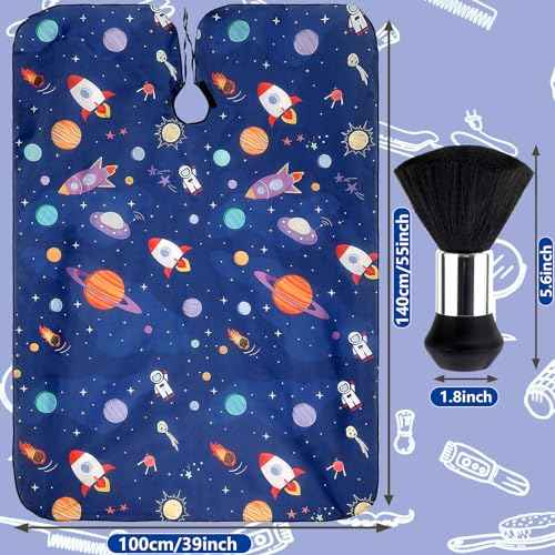 FEBSNOW Kids Hair Cutting Cape,Professional Kids Barber Cape and Neck Duster Brush Cartoon Hairdresser Apron with Adjustable Closure for Children Salon Barber Supplies for Kids & Adults 55x39 Inches