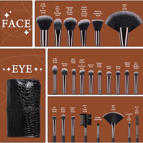 Real Perfection Makeup Brushes 24pcs Makeup Brush Set Premium Synthetic Powder Foundation Contour Blush Concealer Eye Shadow Blending Liner Make Up Brush Kit with Case
