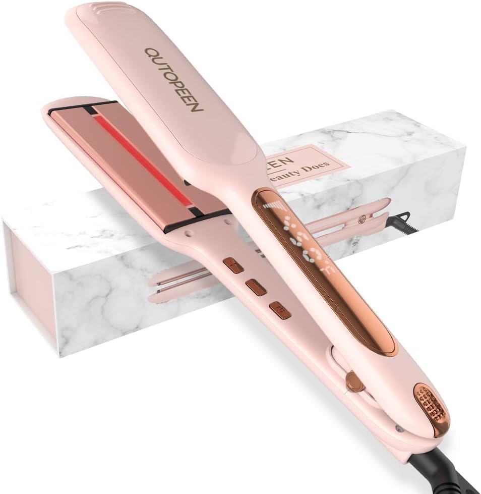 Professional Ceramic Tourmaline Hair Straightener - 2 Inch Infrared Flat Iron with Big Temp Display (140F-450F)