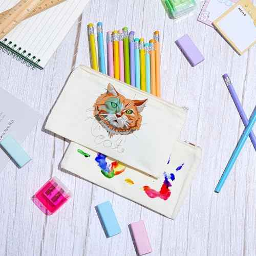 Reginary 80 Pack Canvas Zipper Makeup Bags Bulk Pencil Pouches Blank DIY Craft Canvas Cosmetic Bag Pouch with Zipper for Makeup Cosmetic Toiletry Stationary Storage(All Natural)