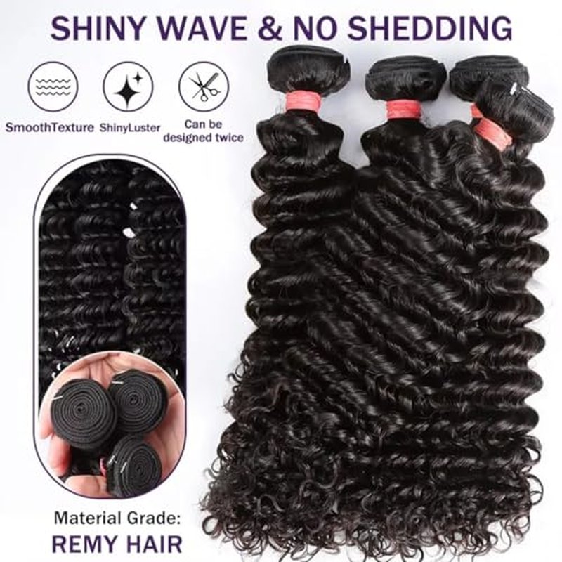 Water Wave Bundles (18 20 22 Inch) 12A Human Hair Water Curly Bundles 100% Unprocessed Brazilian Virgin Hair Soft And Full Water Wave Human Hair 3 Bundles Natural Black Weave Hair Extensions