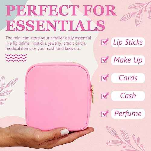 Giesiery Bulk 16 Pcs Preppy Makeup Bags Pink Nylon DIY Craft Zipper Pouch for Bridal/Proposal Gifts, Travel Toiletry Organizer