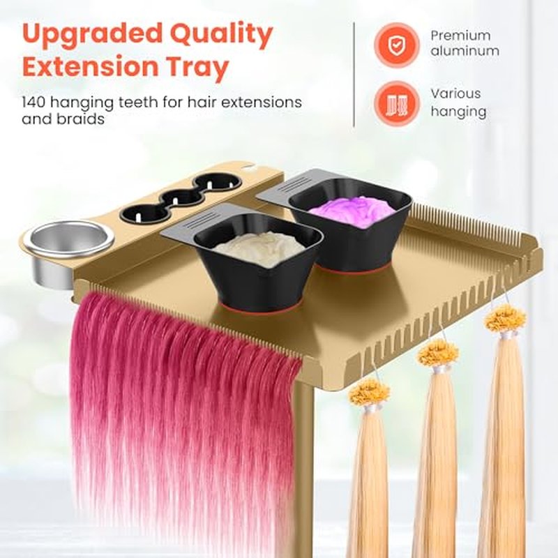 TASALON Gold Salon Tray on Wheels ? Salon Rolling Tray Set with Magnetic Hair Dye Bowl, Heat-Resistant Tool Rack, Hair Extension Holder for Styling, Rolling Tool Cart & Hair Salon Station Organizer