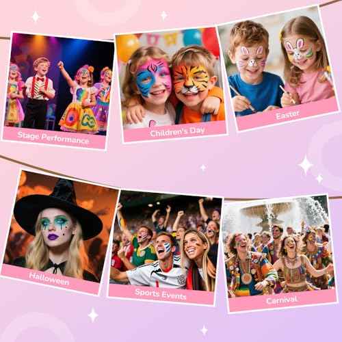 Janolia Face Painting Kit for Kids, Rainbow Face Paint Kit, Water Activated Face Paint, Macaron Color Split Cake Body Paint, Ideal Facepaint Makeup Kit for Kids Party Halloween Carnival Easter