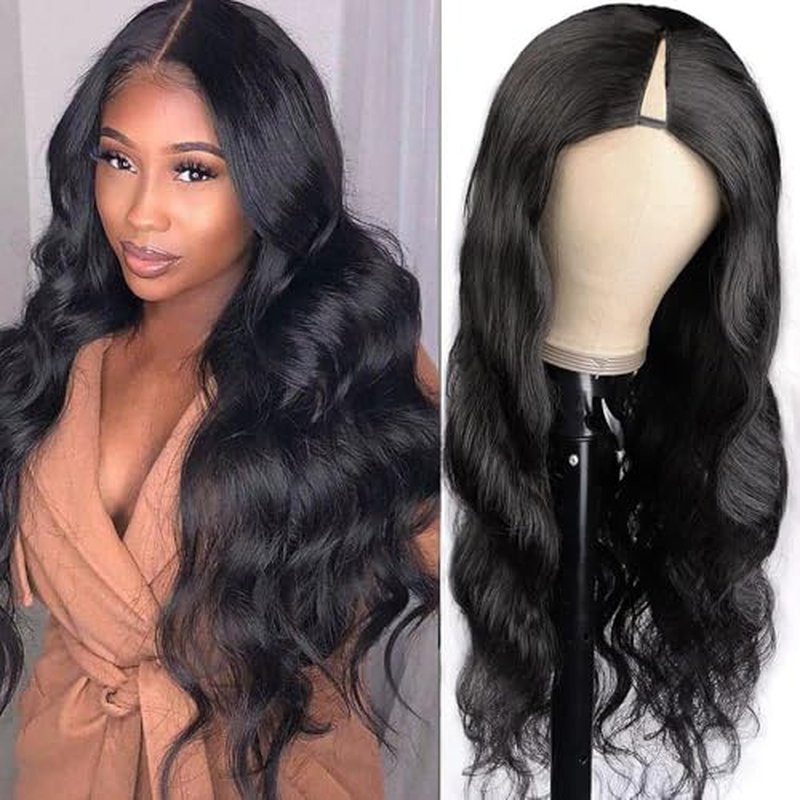 Xagujpo Glueless V Part Wig Human Hair Body Wave for Black Women Upgrade U Part Human Hair Wig 100% Beginner Friendly No Sew In No Glue 180% Density Natural Color (20 inch)