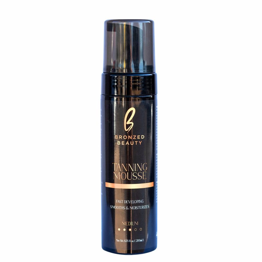 Bronzed Beauty Self-Tanning Mousse Kit 6.7fl oz Medium Self-Tan Mousse with Mitt Bundle Fast-Drying Easy Application Body Bronzer Hydrating Formula with Aloe Vera and Vitamin E