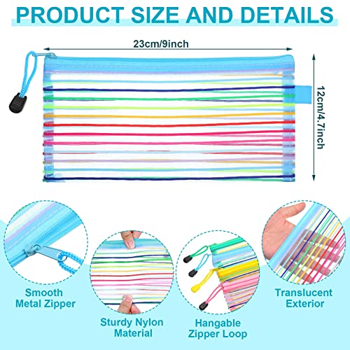 Leelosp 80 Pcs Mesh Zipper Pouch Bulk Back to School Pencil Storage Pouch Mesh Cosmetics Bags Toiletry Makeup Bags for Office Travel Organization(Elegant Color,9 x 4.7 Inch)