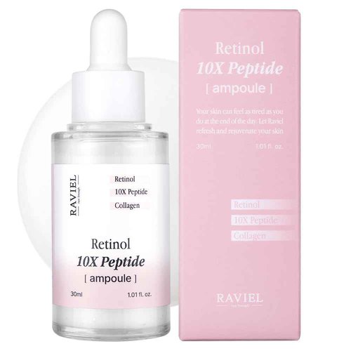 RAVIEL Retinol & Collagen 10X Peptide Ampoule – Firming Face Serum for Wrinkles, Pores, Elasticity & Aging Skin, Korean Skincare, 30ml (1.01 fl oz)