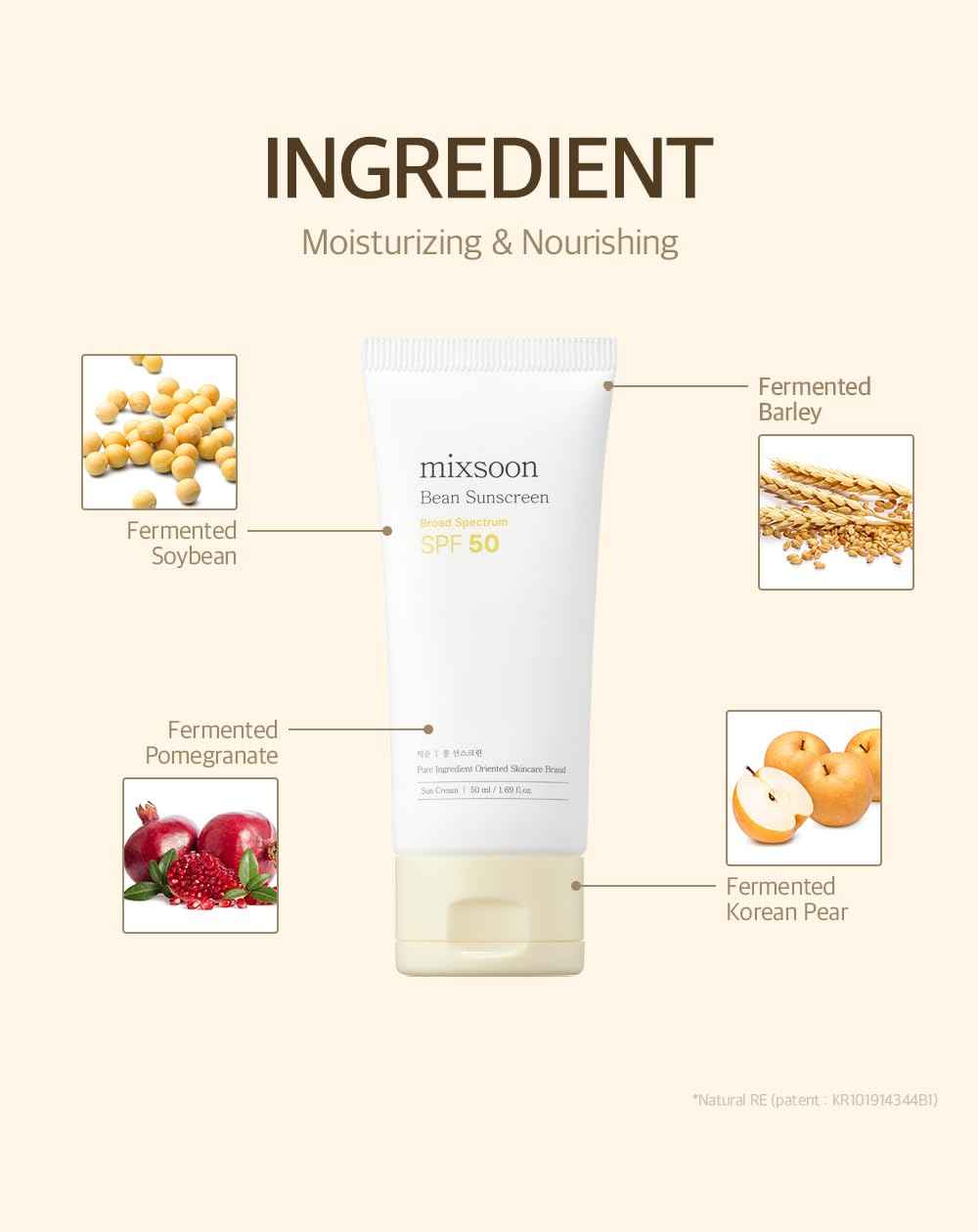 mixsoon Bean Sunscreen 1.69 Fl. Oz. / 50ml SPF 50 Airy Texture Type Lightweight No White Cast For Face Korean Glass Skin Care