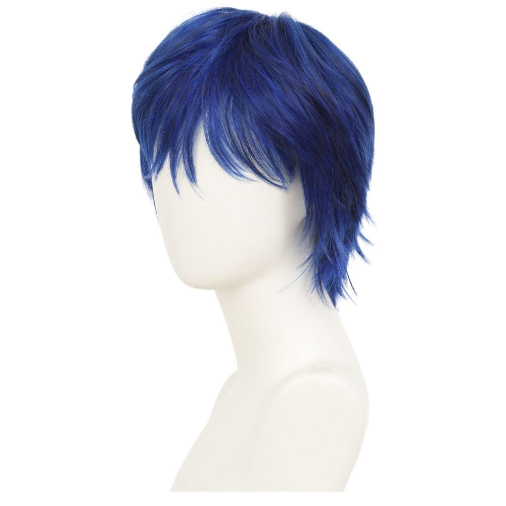 Siudus Blue Anime Wig Navy Short Straight Cosplay Hair Wigs Layered Synthetic Fibre Wig for Party Costume Halloween Unisex Use