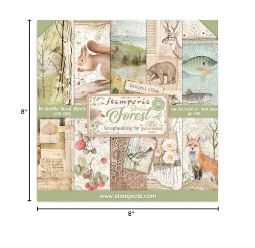 STAMPERIA INTERNATIONAL, KFT PAPER PAD 8X8 10PK FOREST, 20.3 x 20.3 (8" x 8"), Multicoloured