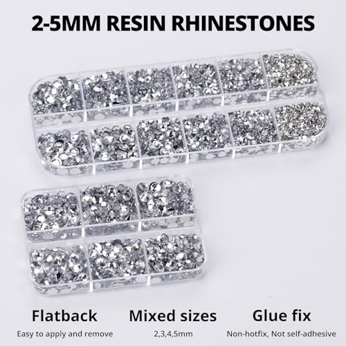 b7000 Glue with 7500Pcs Silver Clear Rhinestones for Crafts Clothes Clothing Fabric, Shiny Flatback Crystals Gems for Crafting Shoes Shirt, Flat Back Diamonds Set Badazzle kit Jewels 2-5mm 4 Sizes Mix