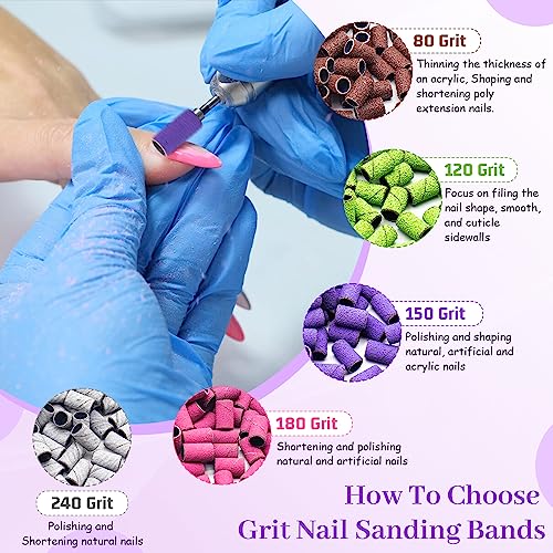 240 Grit Sanding Bands for Nail Drill 100Pcs, Extra Fine for Natural Nails Polishing and Shaping, Zebra Sanding Bands Set for Manicures Pedicures