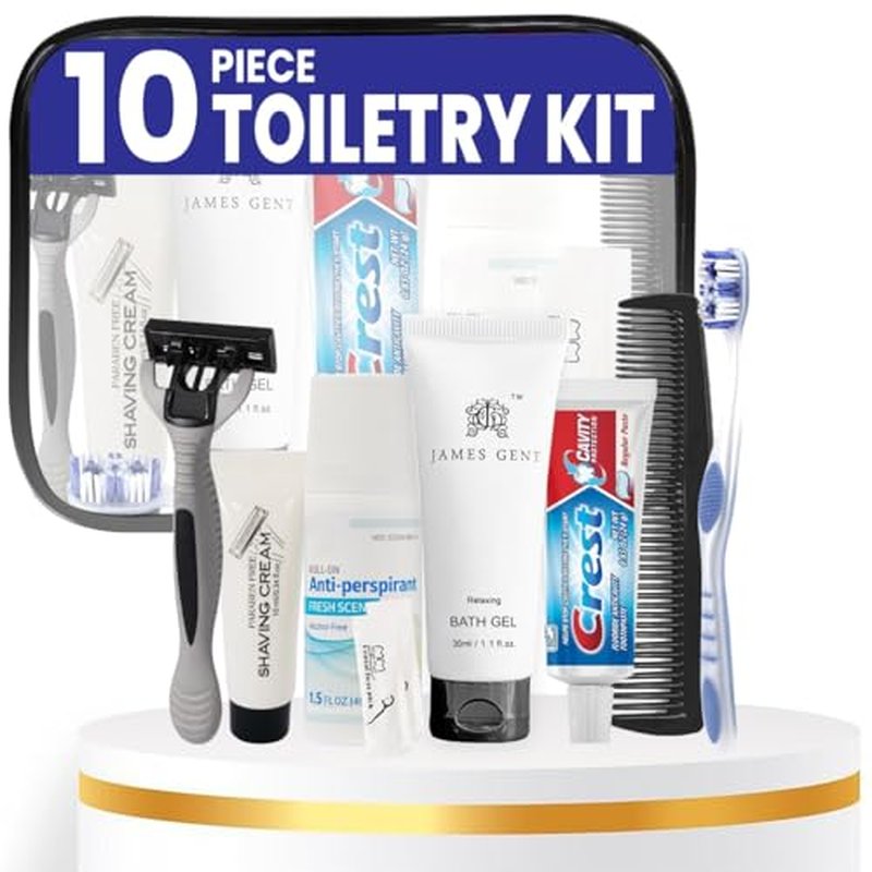 Trektote Travel Toiletry Kit For Men And Women ? 10 Piece Set of Travel Size Toiletries, TSA Compliant, Includes Body Wash, Deodorant, Shaving Cream And Razor, Oral Care, Reusable Toiletry Bag & More