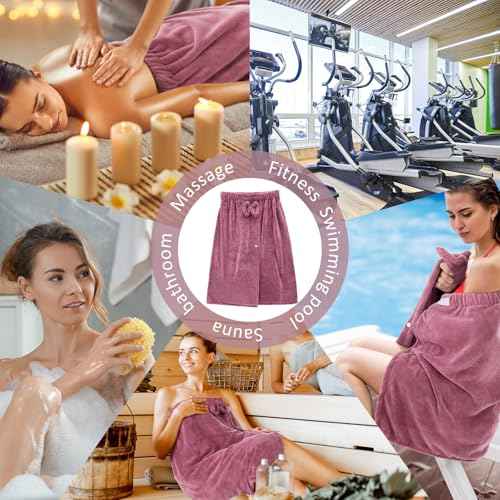 Xtinmee 2 Sets Womens Wrap Towel with Hair Towel Bath Towel Wrap Shower Dress Towel Spa Wraps for Women's Bathrobe (Purple, Normal Size)