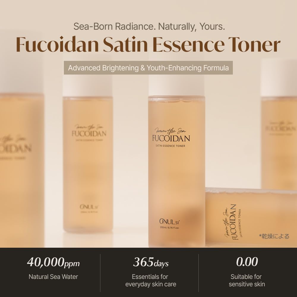 ONUL31° Fucoidan Satin Essence Toner - Korean Facial Toner with 4% Hawaiian Sea Water & Niacinamide, Alcohol Free, Hydrating, Soothing, Gentle 6.76fl.oz.