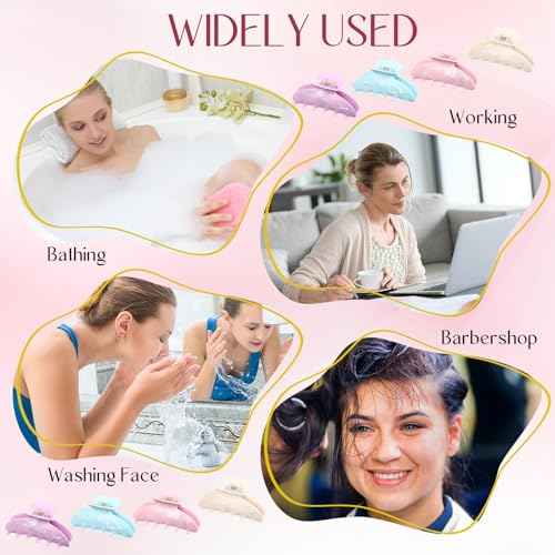 8 Pcs Large Acrylic Hair Claw Clips for Women Non-slip Strong Hold Jaw Clamps for Thick or Thin Hair(Flower,Drenched Color)