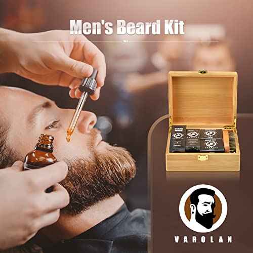 Beard Grooming Kit, Birthday Gifts for Men with Beard Oil, Balm, Brush, Wash, Wax, Comb, Scissors, 1 fl oz