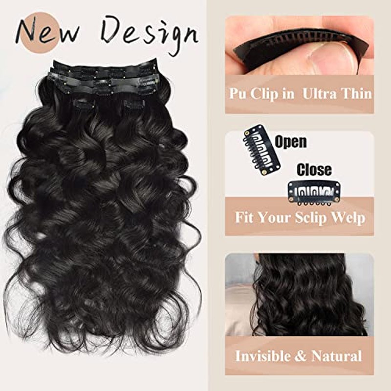Body Wave Clip in Hair Extensions Real Human Hair Clip ins 100% Brazilian Virgin Hair PU Seamless Clip in Hair Extensions Human Hair Natural Black Hair for Women 120 Gram 6 Pcs 24Inch