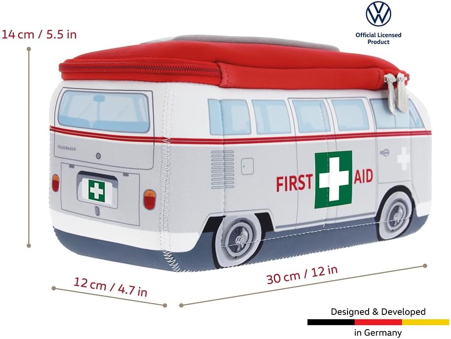 Volkswagen Neoprene Makeup Bag - Universal Toiletry Travel Organizer | T1 Bus Design (Large, Gray)
