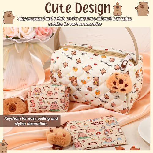 6 Pcs Capybara Gifts for Women Capybara Makeup Bags Kawaii Plush Keychains Small Toiletry Zipper Pouch Wallet Cute Stuffed Animal Keychain Plushies for Birthday Animal Lover Gifts