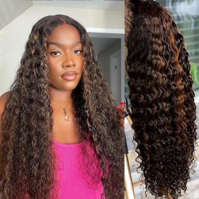 20 Inch Highlight Ombre Lace Front Wig Human Hair Pre Plucked 1B/30 Black Brown 13x4 HD Lace Frontal Wigs Human Hair Deep Wave Honey Blonde Wigs for Black Women 180% Density
